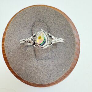 VTG Sterling Silver 925 Teardrop Abalone Bezel Set Statement Ring Size 7.75